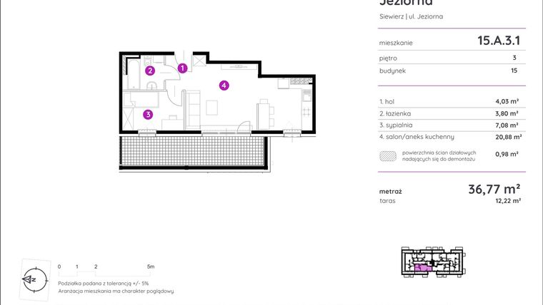 Rzut - Mieszkanie na sprzedaż 3 pokoje o powierzchni 51,8 m² - numer 15.A.3.1 w Murapol Siewierz Jeziorna