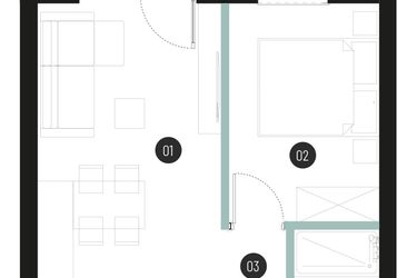Rzut - Mieszkanie na sprzedaż 2 pokoje o powierzchni 35,87 m² - numer M32 w Atrium House