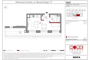 Rzut - Mieszkanie na sprzedaż 1 pokój o powierzchni 26,49 m² - numer M07 w Rezydencja Ochota