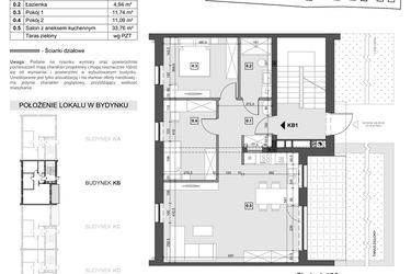 Rzut - Mieszkanie na sprzedaż 4 pokoje o powierzchni 69,25 m² - numer KB1 w Wzgórze Zelwerowicza