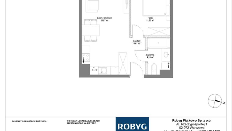 Rzut - Mieszkanie na sprzedaż 2 pokoje o powierzchni 42,01 m² - numer 2M11 w Początek Piątkowo bud. F