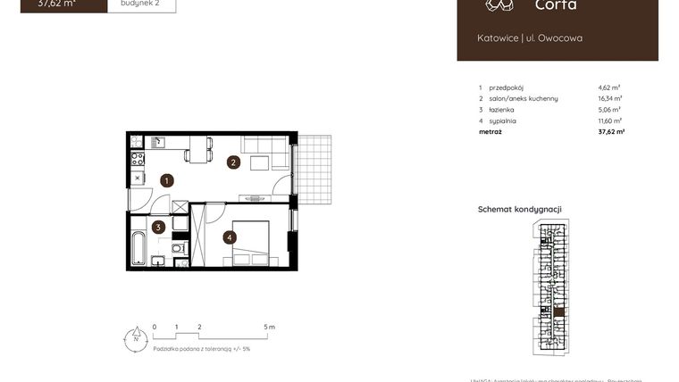 Rzut - Mieszkanie na sprzedaż 2 pokoje o powierzchni 37,62 m² - numer 2.B.0.06 w Murapol Corfa