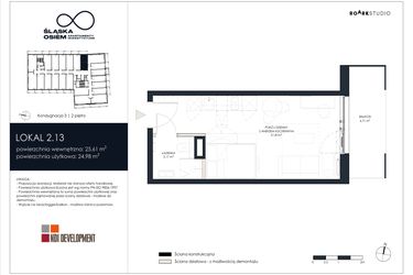 Rzut - Mieszkanie na sprzedaż 1 pokój o powierzchni 25,61 m² - numer 2.13 w Śląska Osiem