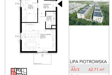 Rzut - Mieszkanie na sprzedaż 3 pokoje o powierzchni 62,71 m² - numer A5/3 w Lipa Piotrowska