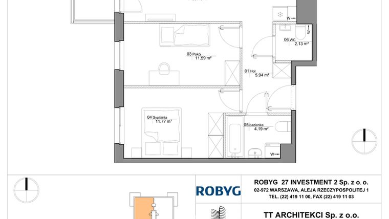 Rzut - Mieszkanie na sprzedaż 3 pokoje o powierzchni 61,11 m² - numer SU3/B/1/9 w Sady Ursynów III