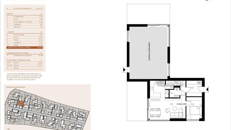 Rzut - Mieszkanie na sprzedaż 5 pokoi o powierzchni 101,03 m² - numer A18 w Kosocicka Ambient