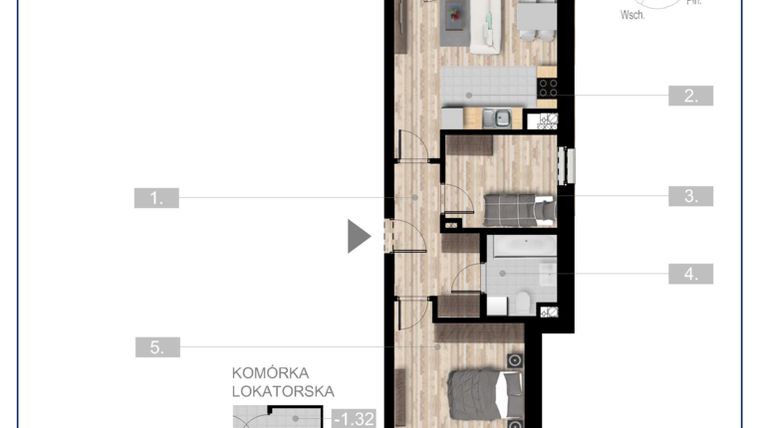 Rzut - Mieszkanie na sprzedaż 3 pokoje o powierzchni 52,8 m² - numer 44 w Szczytno Dąbrowskiego - etap 3