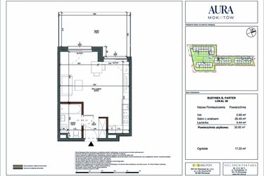 Rzut - Mieszkanie na sprzedaż 1 pokój o powierzchni 33,92 m² - numer 38 w Aura Mokotów II