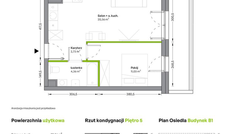 Rzut - Mieszkanie na sprzedaż 2 pokoje o powierzchni 38,48 m² - numer B.05.01.08 w WUWA Vita