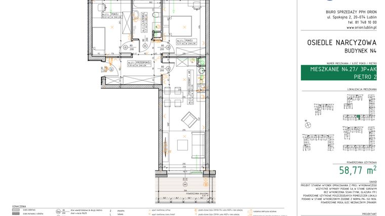 Rzut - Mieszkanie na sprzedaż 3 pokoje o powierzchni 58,77 m² - numer N4.27 w Osiedle Narcyzowe
