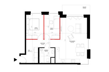 Rzut - Mieszkanie na sprzedaż 3 pokoje o powierzchni 66,53 m² - numer E.1.8 w INSPIRE ETAP IV – bud. E