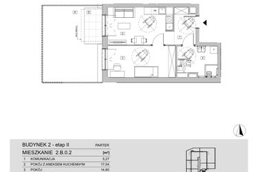 Rzut - Mieszkanie na sprzedaż 2 pokoje o powierzchni 45,47 m² - numer 2.B.0.2 w ATAL Apollina II