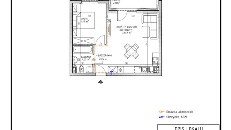 Rzut - Mieszkanie na sprzedaż 2 pokoje o powierzchni 43,42 m² - numer M6 w Osiedle Foresto etap 2