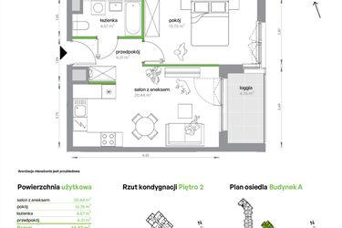 Rzut - Mieszkanie na sprzedaż 2 pokoje o powierzchni 43,07 m² - numer AA0207/4 w M Bemowo