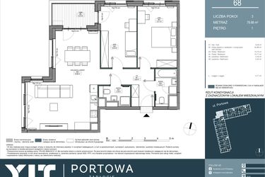 Rzut - Mieszkanie na sprzedaż 3 pokoje o powierzchni 79,98 m² - numer 68 w Portowa Zabłocie