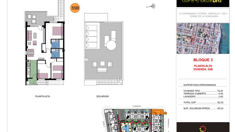 Rzut - Mieszkanie na sprzedaż 3 pokoje o powierzchni 82,25 m² - numer 55B w Higuericas Bay - Torre de la Horadada