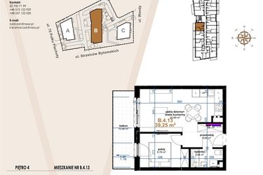 Rzut - Mieszkanie na sprzedaż 2 pokoje o powierzchni 39,25 m² - numer B.4.13 w Vanda Park