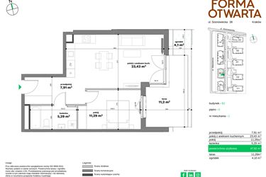 Rzut - Mieszkanie na sprzedaż 2 pokoje o powierzchni 47,92 m² - numer B1-1 w Forma Otwarta etap II
