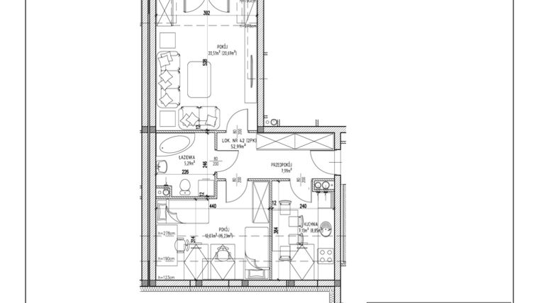 Rzut - Mieszkanie na sprzedaż 2 pokoje o powierzchni 52,99 m² - numer M42 w Olimpijskie Ogrody L3