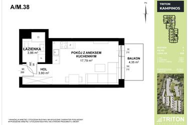 Rzut - Mieszkanie na sprzedaż 1 pokój o powierzchni 25,45 m² - numer A_M38 w Triton Kampinos III