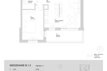 Rzut - Mieszkanie na sprzedaż 2 pokoje o powierzchni 48,95 m² - numer B.1.2 w ATAL Parkowa