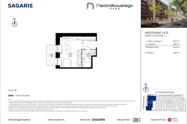 Rzut - Mieszkanie na sprzedaż 1 pokój o powierzchni 26,26 m² - numer M.23 w Niedziałkowskiego Park