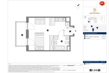 Rzut - Mieszkanie na sprzedaż 1 pokój o powierzchni 30,7 m² - numer H59 w Apartamenty Park Matecznego Etap 2.2