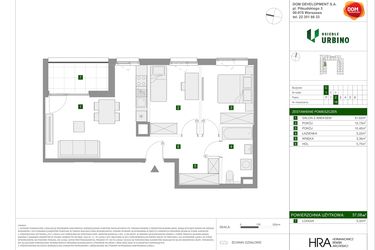 Rzut - Mieszkanie na sprzedaż 3 pokoje o powierzchni 57,08 m² - numer 1.3.C.16 w Osiedle Urbino