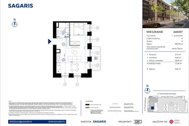 Rzut - Mieszkanie na sprzedaż 1 pokój o powierzchni 37,38 m² - numer AA0207 w Niedziałkowskiego Park