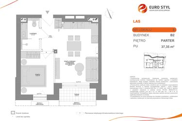 Rzut - Mieszkanie na sprzedaż 2 pokoje o powierzchni 37,35 m² - numer B2 3 w Las