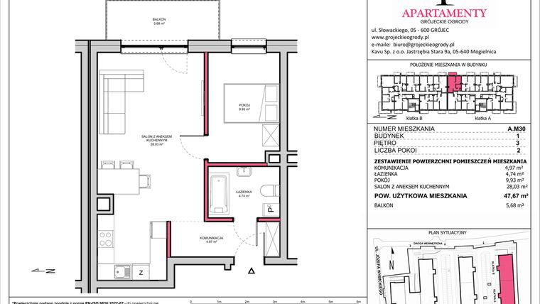 Rzut - Mieszkanie na sprzedaż 2 pokoje o powierzchni 47,67 m² - numer A.30 w Apartamenty Grójeckie Ogrody