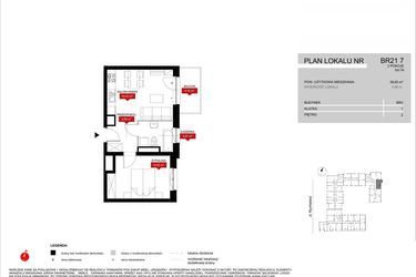 Rzut - Mieszkanie na sprzedaż 2 pokoje o powierzchni 38,51 m² - numer BR21/7 w Browary Wrocławskie 2