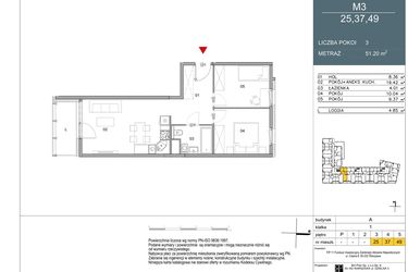 Rzut - Mieszkanie na sprzedaż 2 pokoje o powierzchni 51,2 m² - numer 25 w Morwowa 5