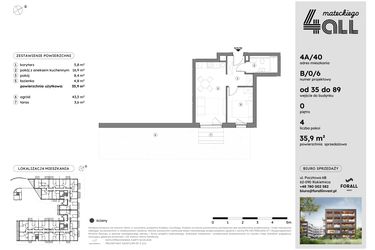 Rzut - Mieszkanie na sprzedaż 2 pokoje o powierzchni 35,78 m² - numer B/0/6 w Osiedle Mateckiego 4ALL