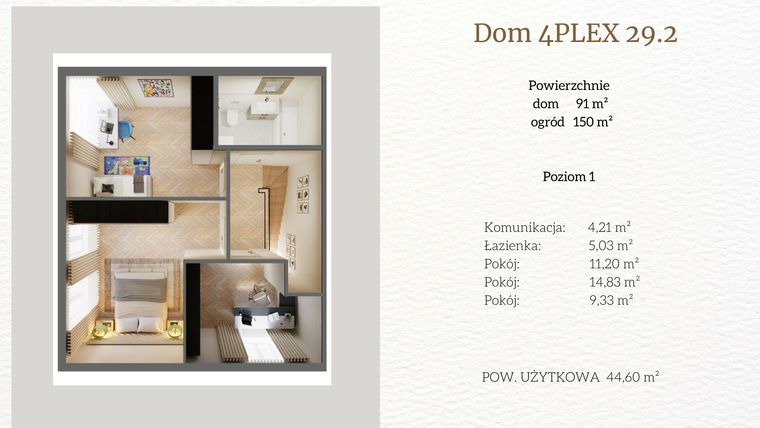 Rzut - Dom na sprzedaż 4 pokoje o powierzchni 91,19 m² - numer 4plex 29.2 w Tesoro Golf Park