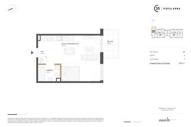 Rzut - Mieszkanie na sprzedaż 1 pokój o powierzchni 32,55 m² - numer M.26 w Popularna 35