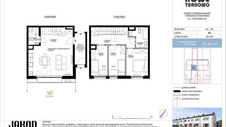 Rzut - Mieszkanie na sprzedaż 4 pokoje o powierzchni 74,45 m² - numer 8C w Nowe Tarnowo zabudowa szeregowa