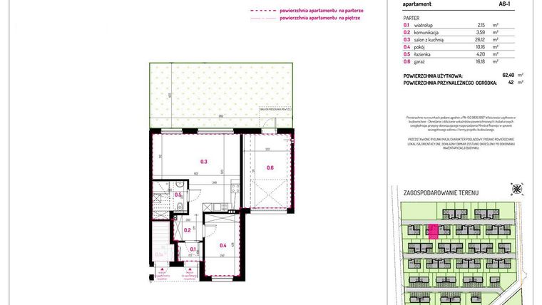 Rzut - Mieszkanie na sprzedaż 3 pokoje o powierzchni 62,4 m² - numer A6-1 w Aleja Kwitnącej Wiśni