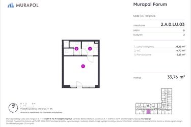 Rzut - Lokal użytkowy na sprzedaż 1 pokój o powierzchni 33,76 m² - numer 2.A.0.LU.03 w Murapol Forum