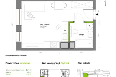 Rzut - Mieszkanie na sprzedaż 1 pokój o powierzchni 26,52 m² - numer A.3.4 w Żywiecka Vita