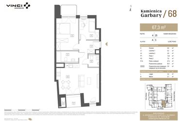 Rzut - Mieszkanie na sprzedaż 3 pokoje o powierzchni 67,3 m² - numer 25 w Garbary 68