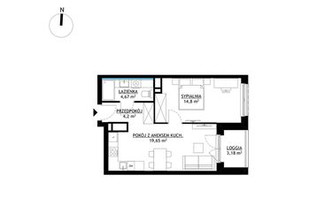Rzut - Mieszkanie na sprzedaż 2 pokoje o powierzchni 43,32 m² - numer A8 w FUTURO