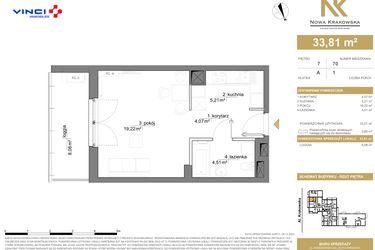 Rzut - Mieszkanie na sprzedaż 1 pokój o powierzchni 33,81 m² - numer A.7.70 w Nowa Krakowska