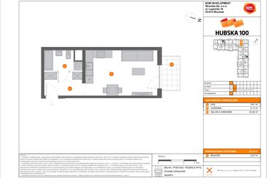 Rzut - Mieszkanie na sprzedaż 1 pokój o powierzchni 30,18 m² - numer B.41 w Hubska 100