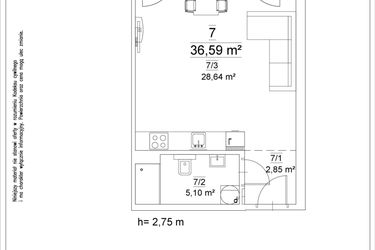 Rzut - Mieszkanie na sprzedaż 1 pokój o powierzchni 36,59 m² - numer 7 w Osiedle Teatralne 19