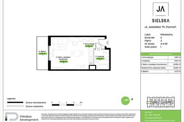 Rzut - Mieszkanie na sprzedaż 1 pokój o powierzchni 33,65 m² - numer A.4.48 w JA_SIELSKA V