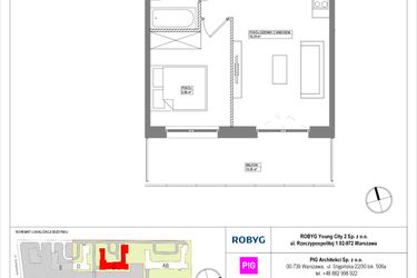 Rzut - Mieszkanie na sprzedaż 2 pokoje o powierzchni 36,33 m² - numer MLAC/A/1/2 w Metro Life Apartamenty CD
