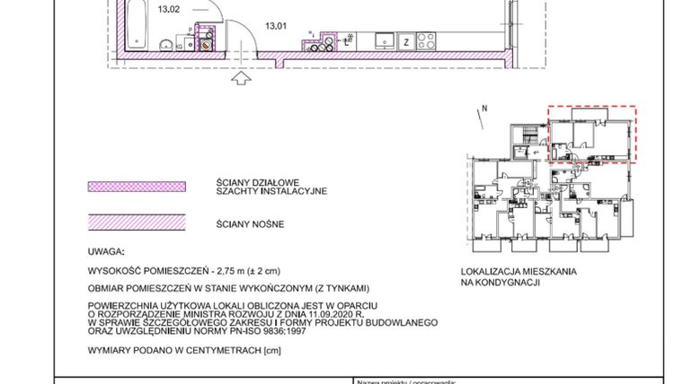 Rzut - Mieszkanie na sprzedaż 3 pokoje o powierzchni 63,62 m² - numer H2.13 w Apartamenty Słoneczne