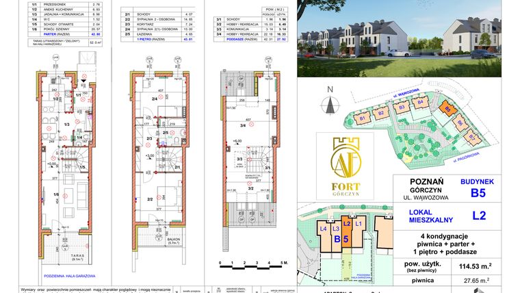 Rzut - Dom na sprzedaż 4 pokoje o powierzchni 114,53 m² - numer L2 w Fort Górczyn - Etap IV