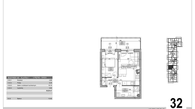 Rzut - Mieszkanie na sprzedaż 2 pokoje o powierzchni 34,25 m² - numer A.9.M.32 w Sobola Biel A9